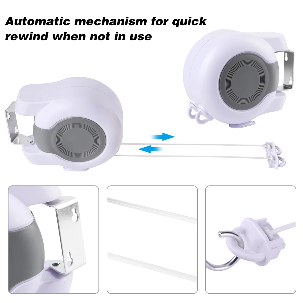 26M Wall Mounted Reel Clothes Airer Retractable Double Washing Line