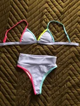 Female Swimsuit Bikini-Set Ribbed Two-Pieces High-Waist 4-Colors Print Women V2443 Lady