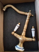 Grifo de cerámica doble para baño, mezclador de lavabo alto, grifo de cocina de latón antiguo caliente y Grifo de Agua Fría