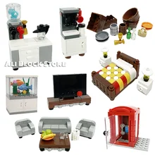 Diy criador blocos peças mesa de cabeceira tv gabinete suporte relógio estante sofá conjunto moc blocos de construção tijolos aprendizagem brinquedos presentes