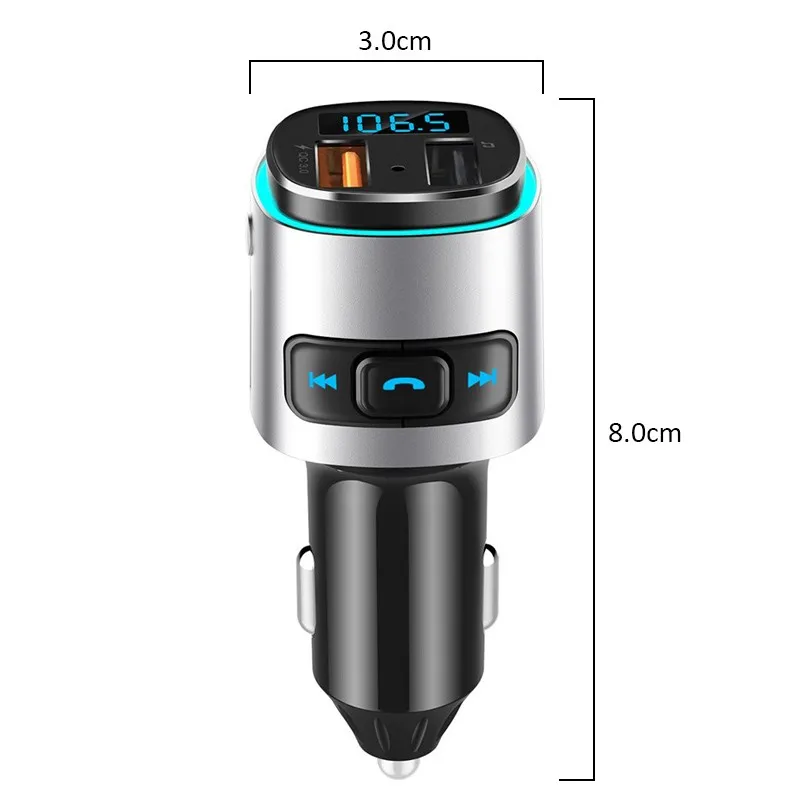 QC 3,0 автомобильный fm-передатчик MP3 музыкальный плеер Bluetooth беспроводное быстрое зарядное устройство для устройства Handsfree Dual USB со светодиодной вспышкой автомобильный аксессуар