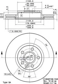

Disc brake front. With UV coating Ford Galaxy (WM) 05/06-06/15 / Ford Mondeo IV (BA7) 03/07-01/1 Brembo art. 09.a427.11