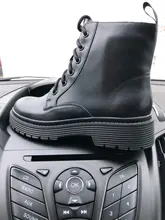 Shoes Ankle-Boots Platform-Sole Lace-Up Beautoday Autumn Genuine-Cow-Leather Winter Women
