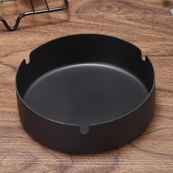 Sleek Stainless Steel Tabletop Ashtray - Portable Silver Metal Design (Black)