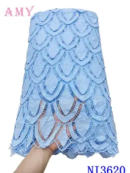 

Sky Blue African Dry Lace Fabric 2020 High Quality Nigerian Embroidery With Sequins French Voile Fabric For Party AMYNI3620