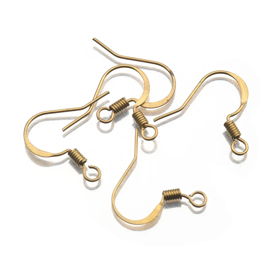 100Pcs/Lot Brass Coil French Hook Ear Wires Flattened Fish Hook