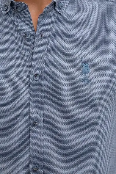 U.S. POLO ASSN. Синяя Узкая рубашка из Добби
