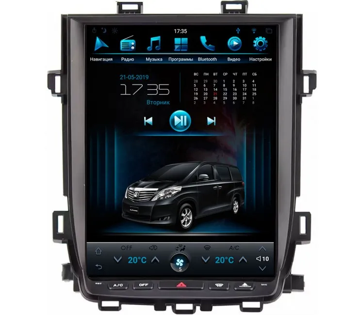 Штатная мультимедийная система в стиле Тесла для Тойота Alphard H20 на OS Android