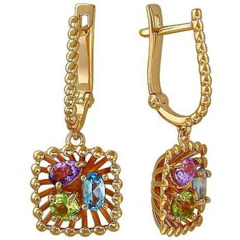 

Esthete earrings with хризолитами, topaz and amethyst in red gold
