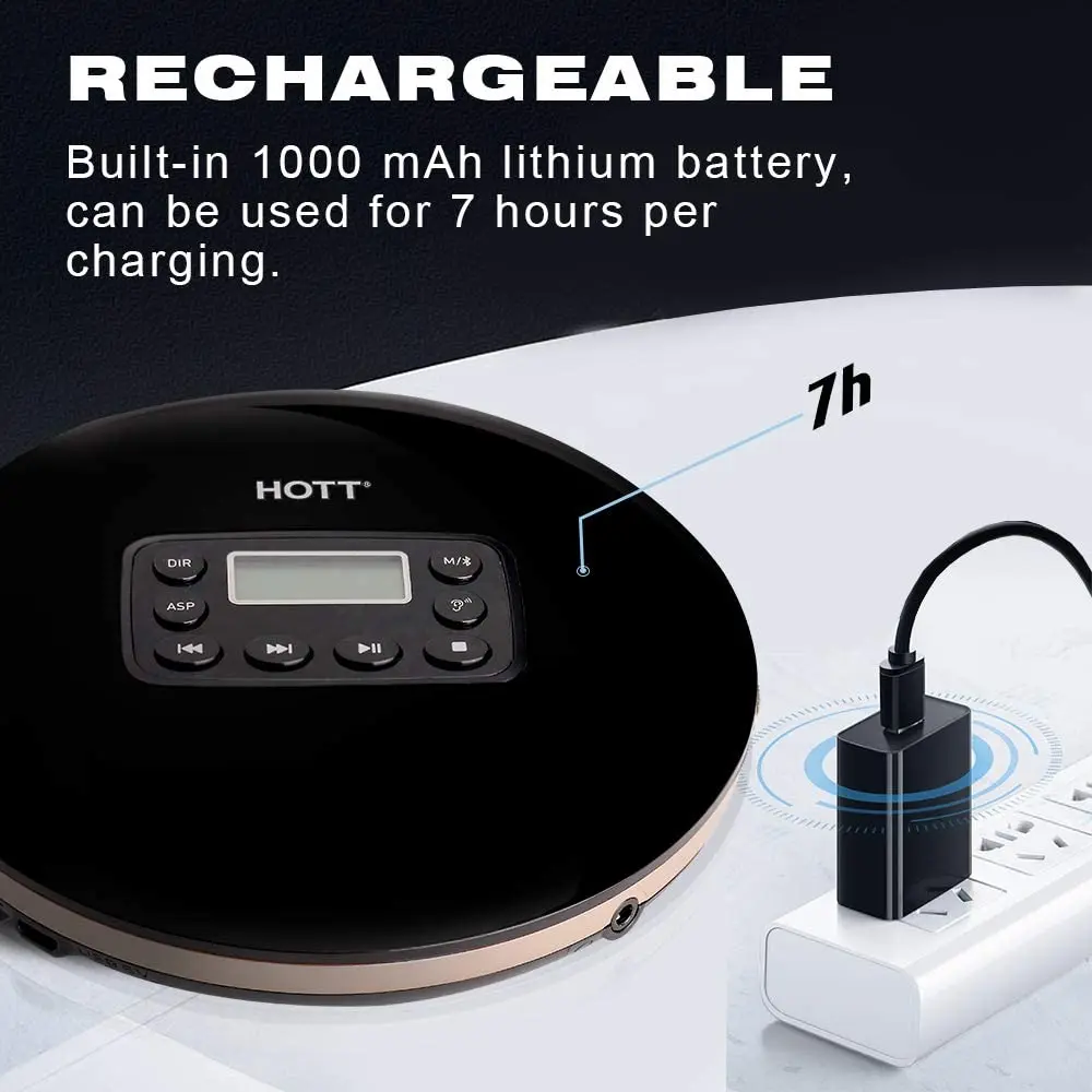 HOTT CD711T Rechargeable Bluetooth Portable CD