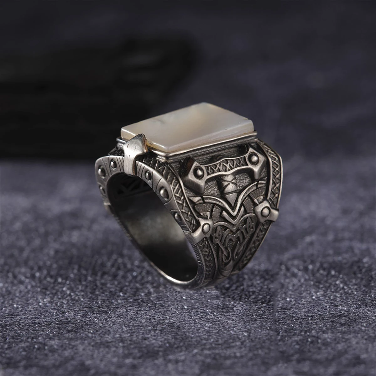 

Pearl 925 Sterling Silver Special Method Engraved Traditional All Handmade Turkish Signet Ring Jewelry Gift for Women Men