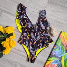One-Piece Swimsuit Beachwear Print Ruffle The-Shoulder Sexy Monkini Solid Floral New