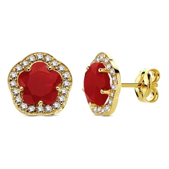 

Earrings 18k gold flower network stone zircons 9mm. [AB3316]