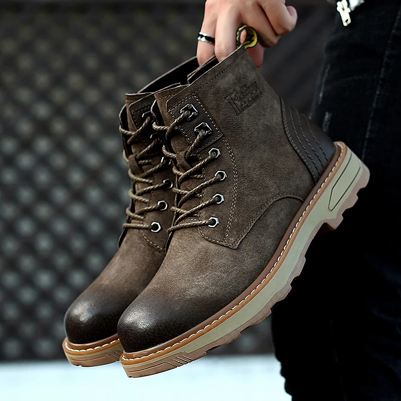 

Men's Shoes Genuine Leather Boots Waterproof Cow Suede Winter Boots Lace Up Ankle Snow Boots High Quality Shoes Size 38-44