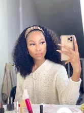 Younsolo-pelucas de cabello humano brasileño Remy para mujeres negras, diadema con ondas, sin pegamento, peluca y bufanda, 8-28 pulgadas