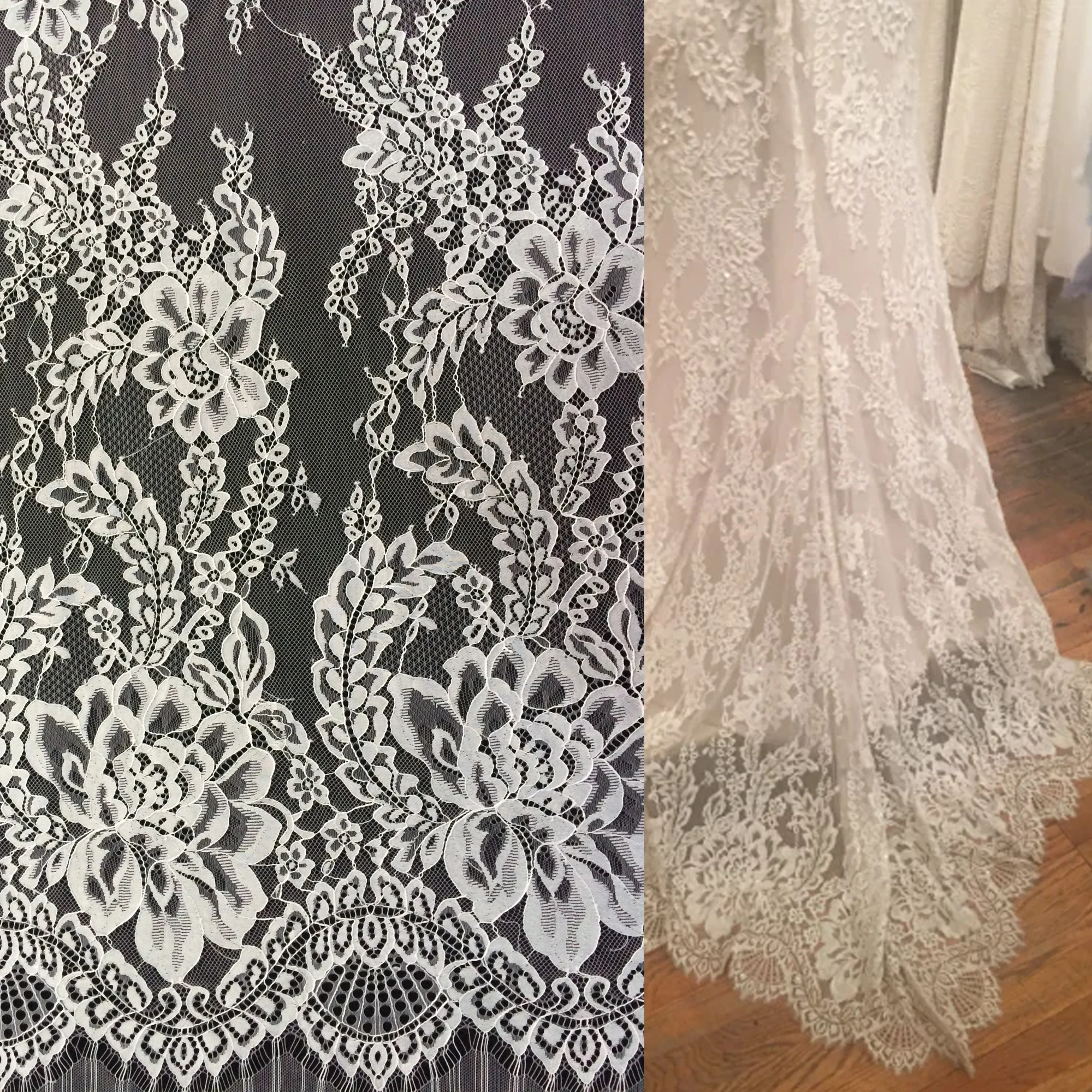 

La Belleza Off white france lace fabric eyelash bride lace 150x300cm 1 piece