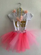 Bebé niña un año vestido lindo 1, primer cumpleaños traje chica vestido de Bebé Ropa de verano de encaje de niña de fiesta con conjuntos de tutú 3 uds ropa