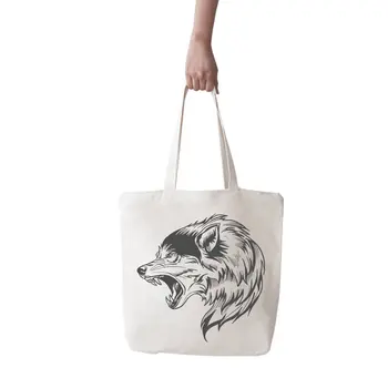 

Angemiel Bag Large Black White Aggressive Wolf Shopping Beach Tote Bag