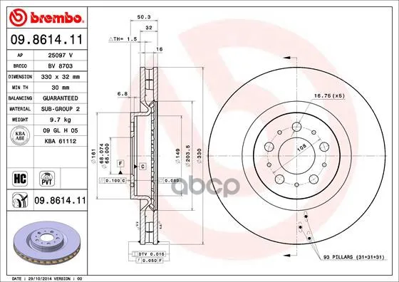 Диск Тормозной 09.8614.11 Brembo арт. 09.8614.11