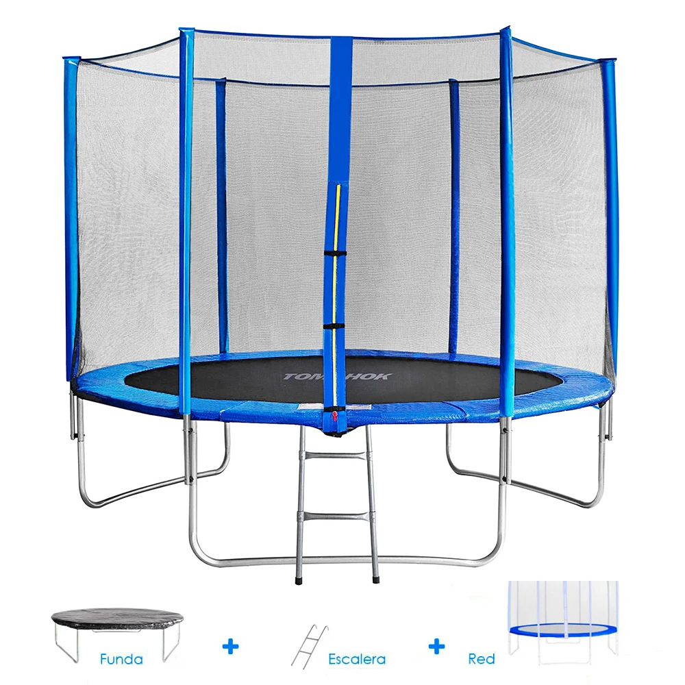 Tomahok elastic bed 2,45m trampoline for indoor and outdoor, child mat with maximum safety, steel structure bed with ladder, with protective net anchor kit|Toy Sports| - AliExpress