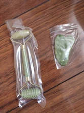 Gua Sha-masajeador de piedra Jade para cara, rodillo de Jade verde para estiramiento Facial, antiarrugas, 2/1 Uds.