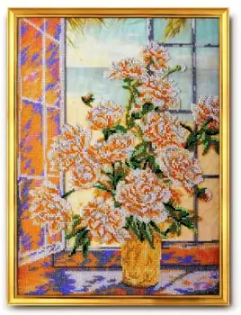 

Set for embroidery. "Rainbow beads" with printed pattern №10 in-249 "peonies White" 27x38 cm