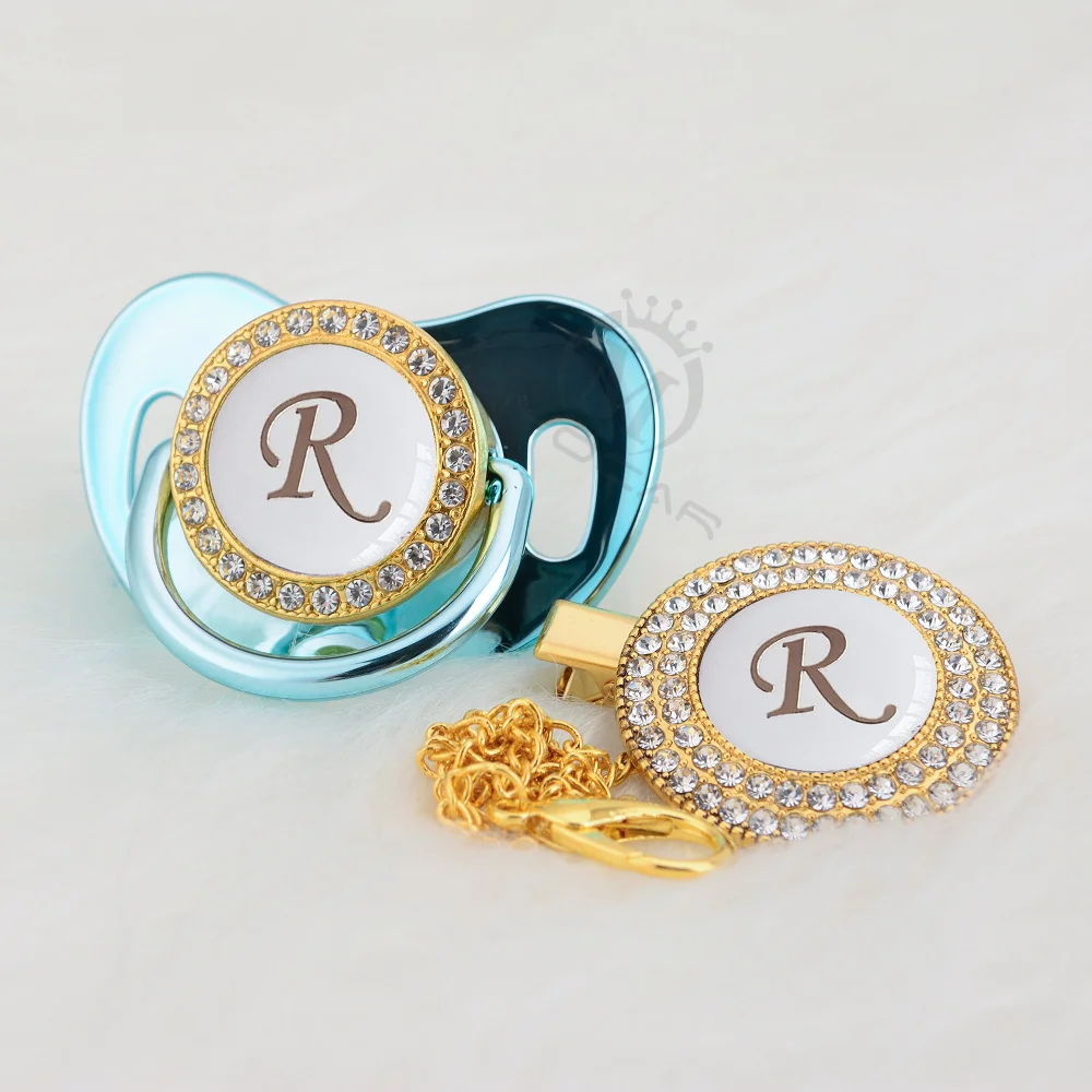 MIYOCAR имя инициалы буквы R Уникальный Серебряный bling соска и соска зажимы без БФА, силиконовый соска пустышка bling SGS LR-W