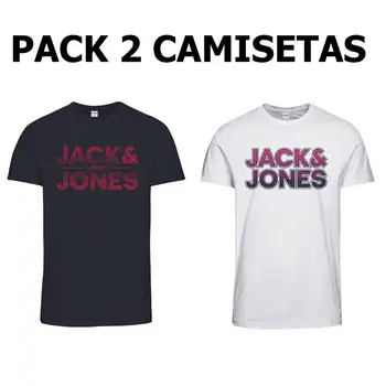 

Jack & Jones Pack 2 T-shirts man Blue captain and white logo stamping trim SLIM FIT Cotton Spring Summer