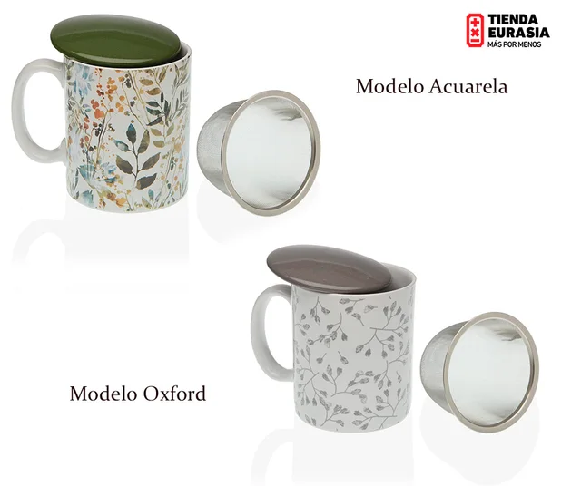 Tradineur - Taza mug de porcelana para té, infusiones, incluye