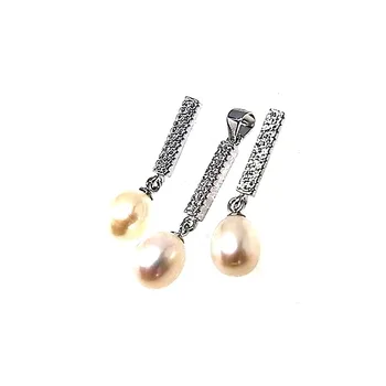 

Set 925 Sterling silver m rhodium plated pearl rhinestones microengastadas [AB0884]