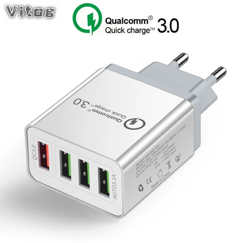 

10W Quick Charge 4.0 3.0 fast charger 4 Port USB Charger for Sumsang S10 Xiaomi mi 9 Wall Adapter Charging Station