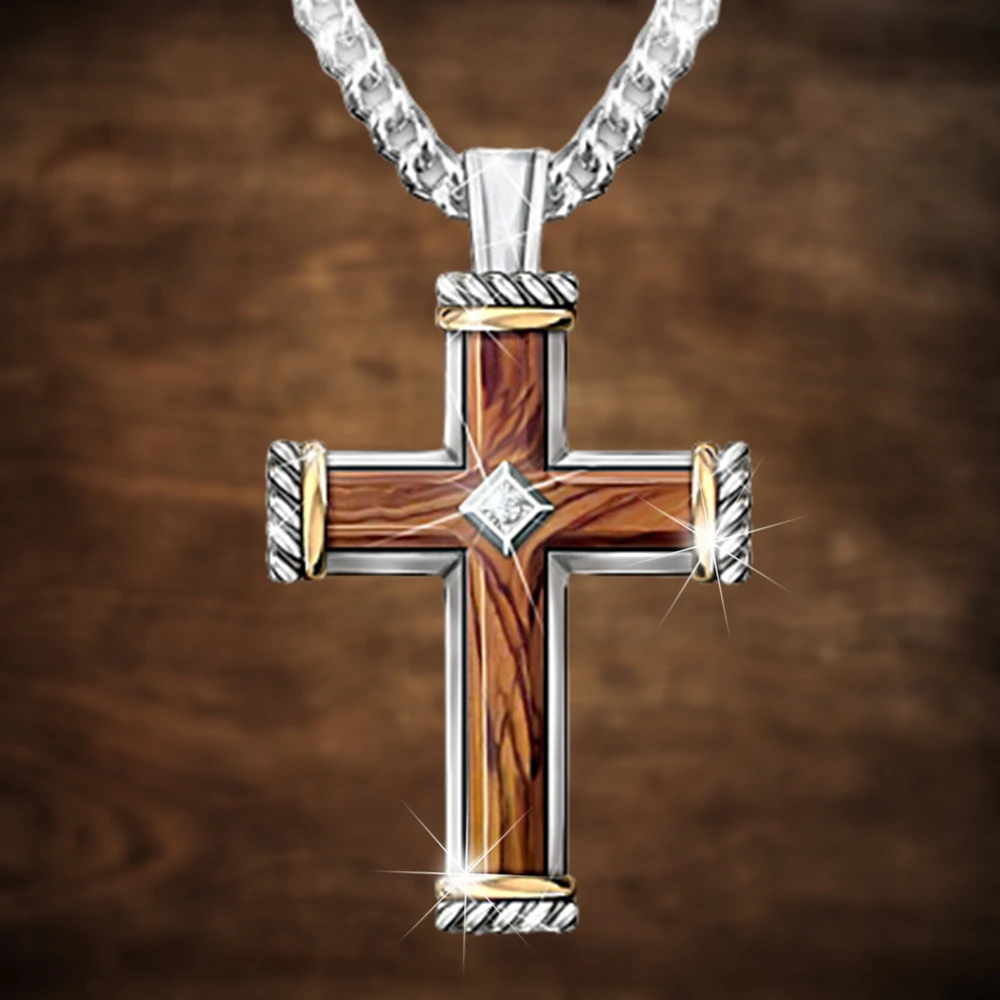Unique Personality Men Wood Grain Cross 