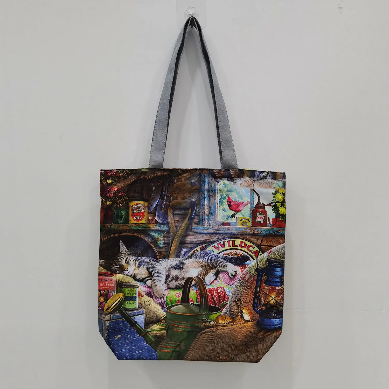 Customize Cute Oil Paint Cat Painting Print Women's Designer Tote Bags Fabric Eco Reusable Shopping Shopper Bag School Book Bag designer bags