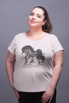 

Angemiel Wear Dark Color Unicorn White Women Cotton Large Size T-Shirt