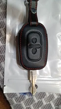 Funda de cuero para llave, 2 botones, para Renault Dacia, Logan, Espace, Sandero, Megane, Modus, Kangoo, Clio, funda con cadena, llavero, Keybag