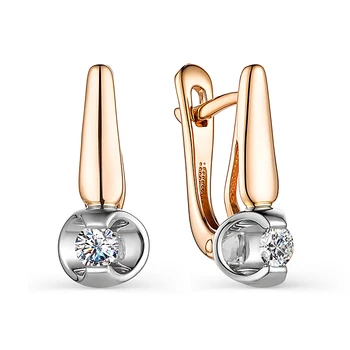

Gold 585 sterling silver earrings with stones: Diamond. women's earrings, fashion jewelry, female.