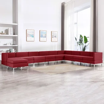 

10 PCs wine red fabric sofa Set sofa