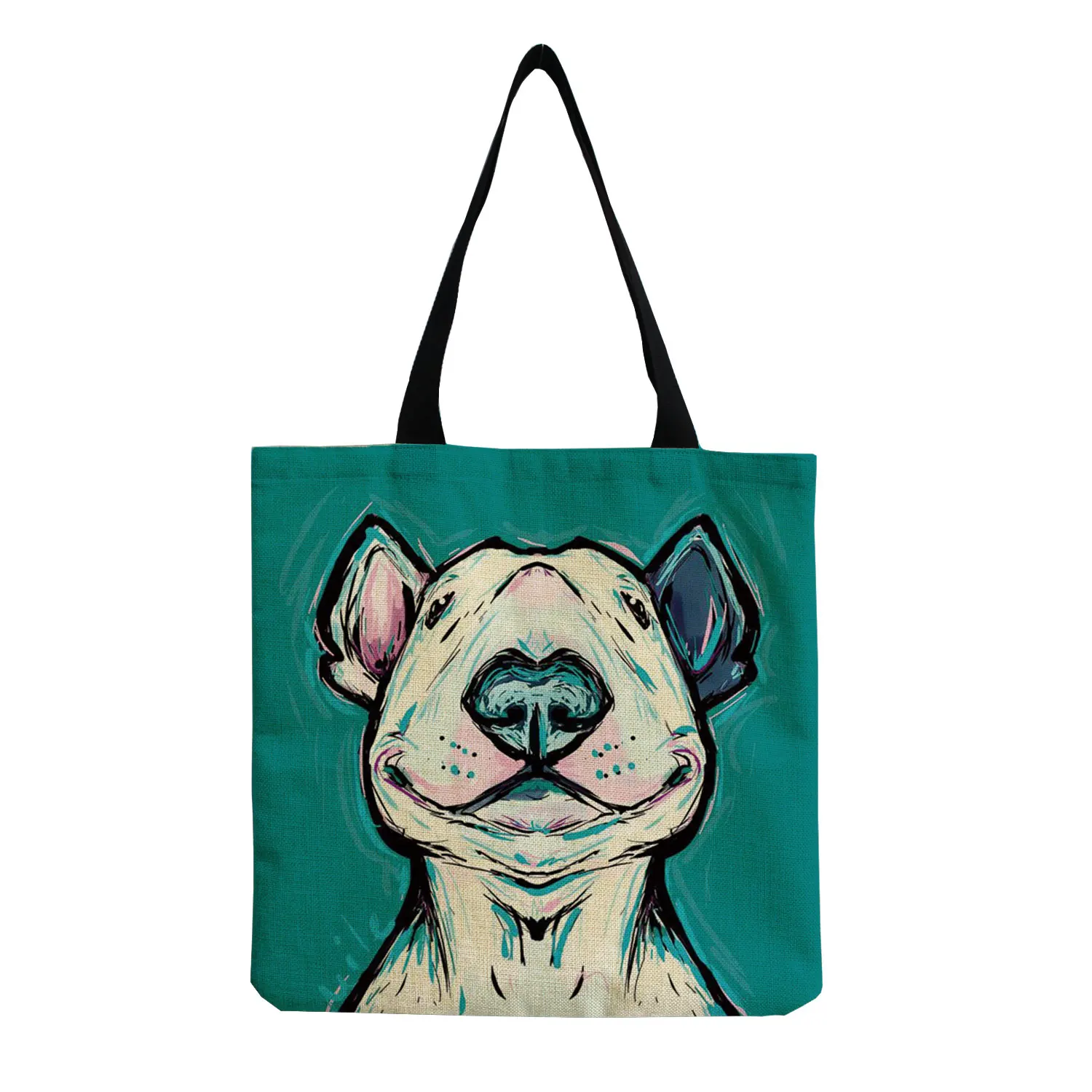 Color Painting Funny Bull Terrier Dog Print Shopping Bags Women Fashion Tote Ladies Casual Handbag School Traveling Shoulder Bag 