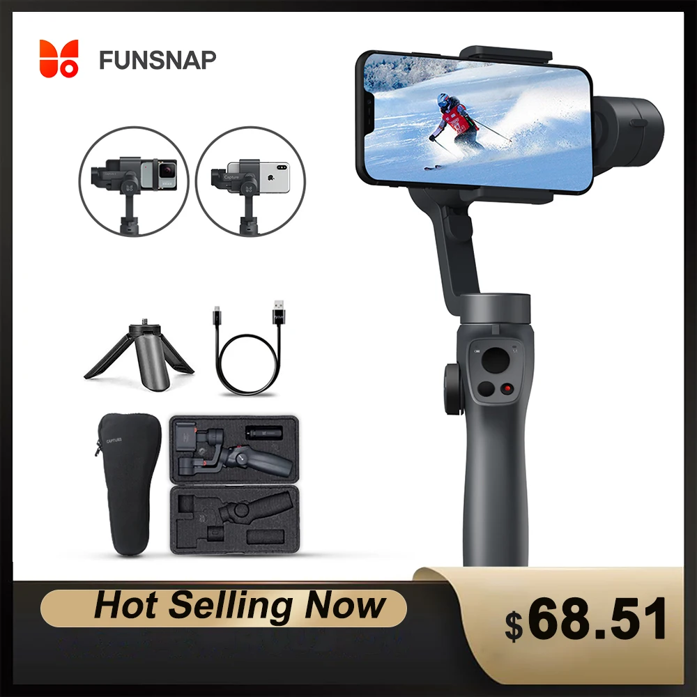 Funsnap Capture2 3Axis Handheld Gimbal Stabilizer For Smartphone Samsung Iphone Gopro Camera Action EKEN  Gimbal Kit IOS Android