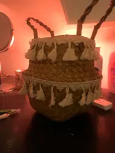 Potted Baskets Vase Hanging Handle Plant Garden-Flower Seagrass Woven Wicker Foldable