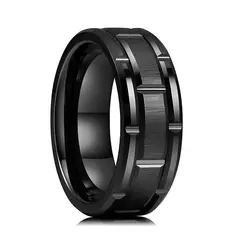 Elegant Brushed Stainless Steel & Tungsten Wedding Band, 8mm - Versatile Couples Jewelry in Three Timeless Colors - 8 (Black)