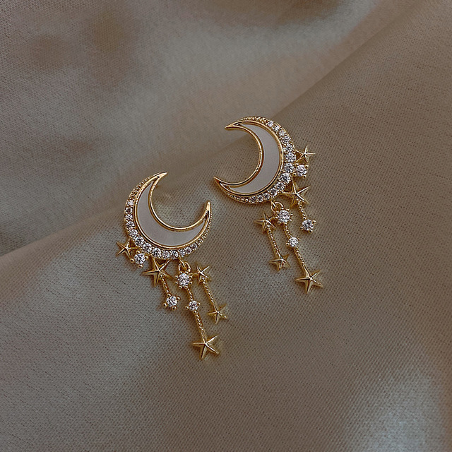 Korean Trendy Rhinestone Flowers Drop Earrings For Women Crystal Flower Moon Earring Elegant Female Temperament Jewelry