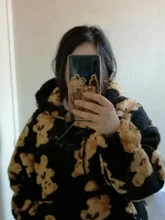 V-hanver-Sudadera con capucha para mujer, suéter con patrón de oso, de felpa cálida, Estilo Vintage coreano, holgado, para invierno, 2020