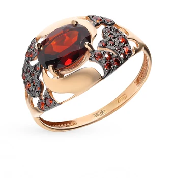 

Gold ring with cubic zirconia and Garnet sunlight sample 585