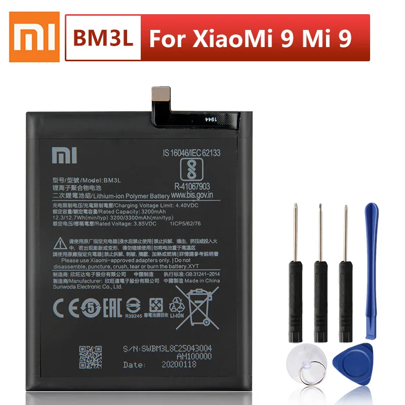 Оригинальный сменный аккумулятор Xiaomi BM3L для 9 MI9 M9 MI 3300 мАч Аутентичные батареи