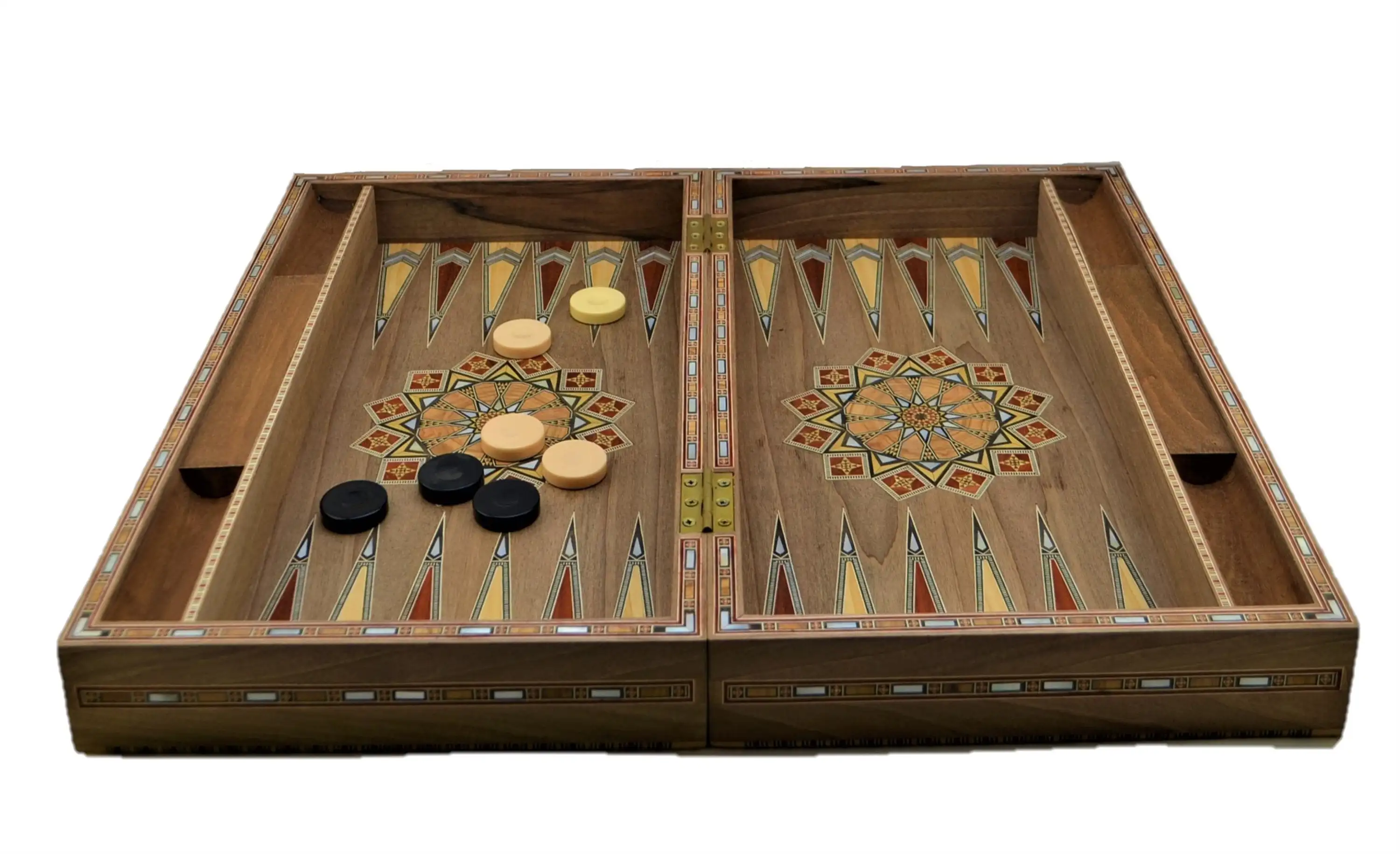 US $864.90 Special Edition Vintage Handmade Carving Backgammon Set Natural Solid Wooden Original Pearl Around and Inside Board Large Size