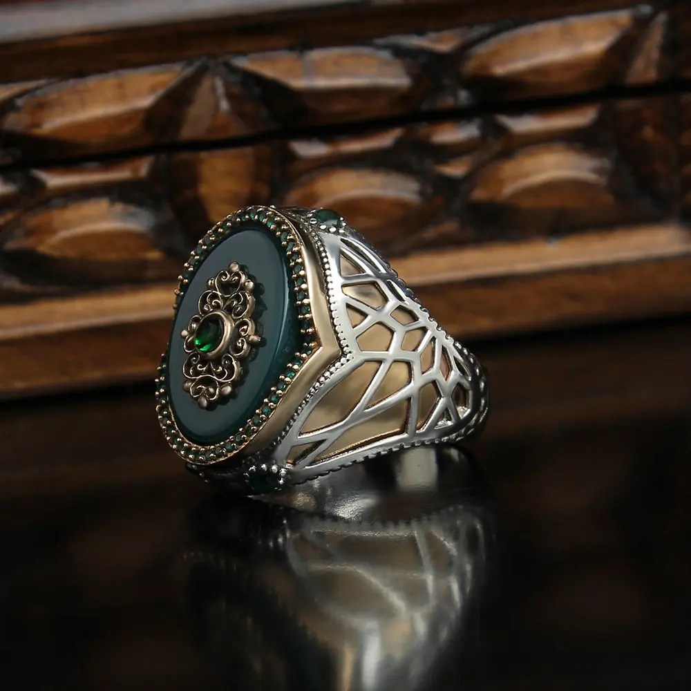 925 Sterling Silber Mens Ring Rot Granat Edelstein Handgefertigt Ottomane 21 gr 