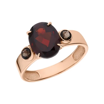 

Gold ring with garnet and quartz smoky sunlight sample 585