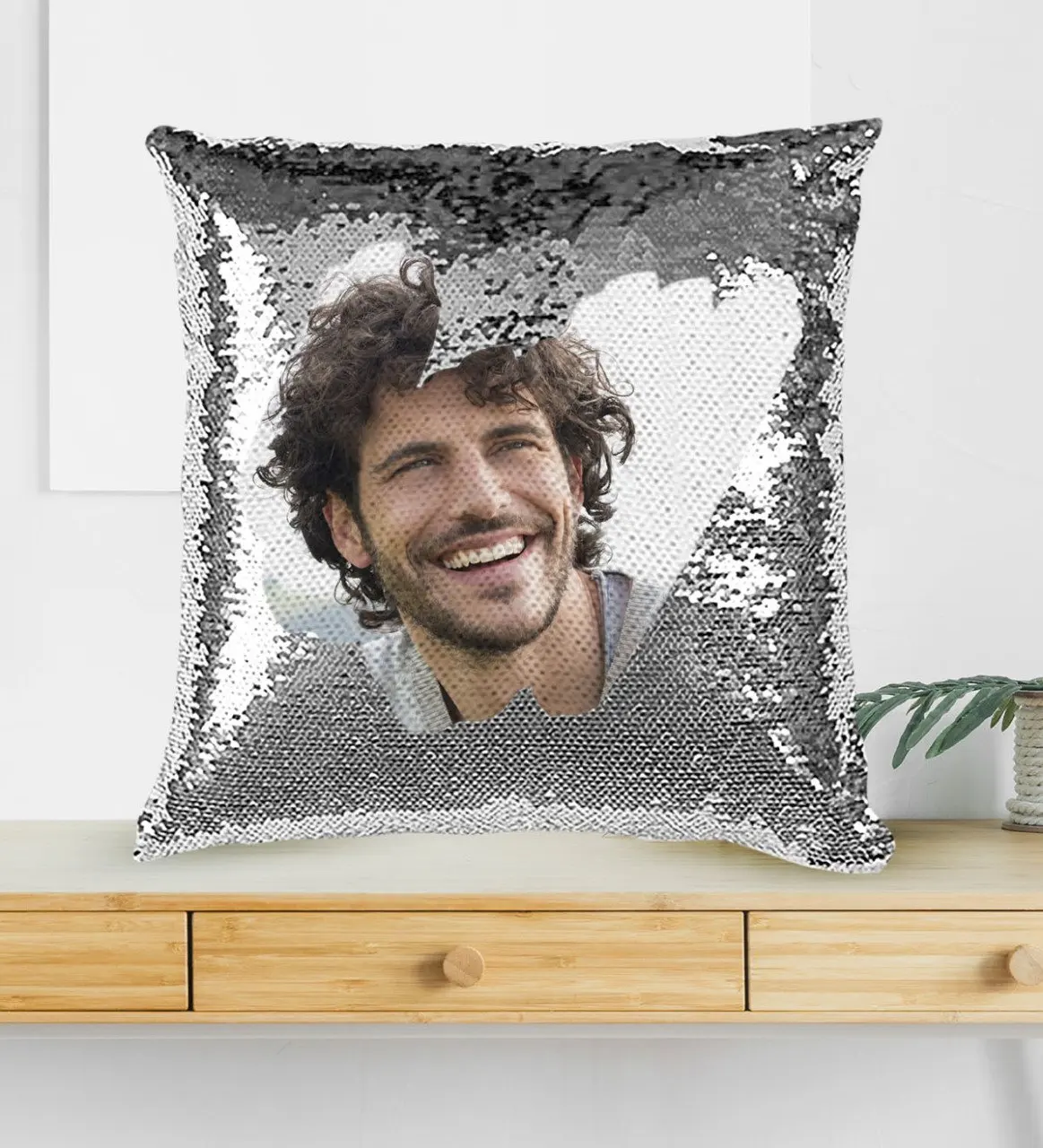 

Men's Sweetheart Customized Photo Silver Glitter Magic Square Pillow