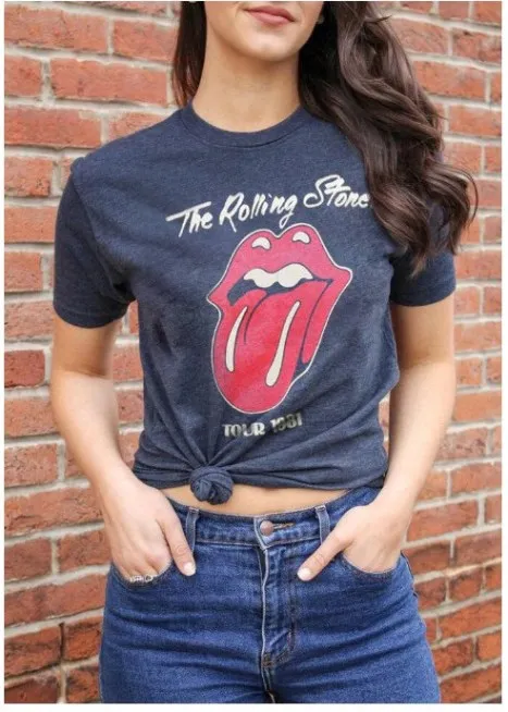 

Women T-Shirt Rolling Stones Rock Print O-Neck T-Shirt Female t shirt Ladies Tops